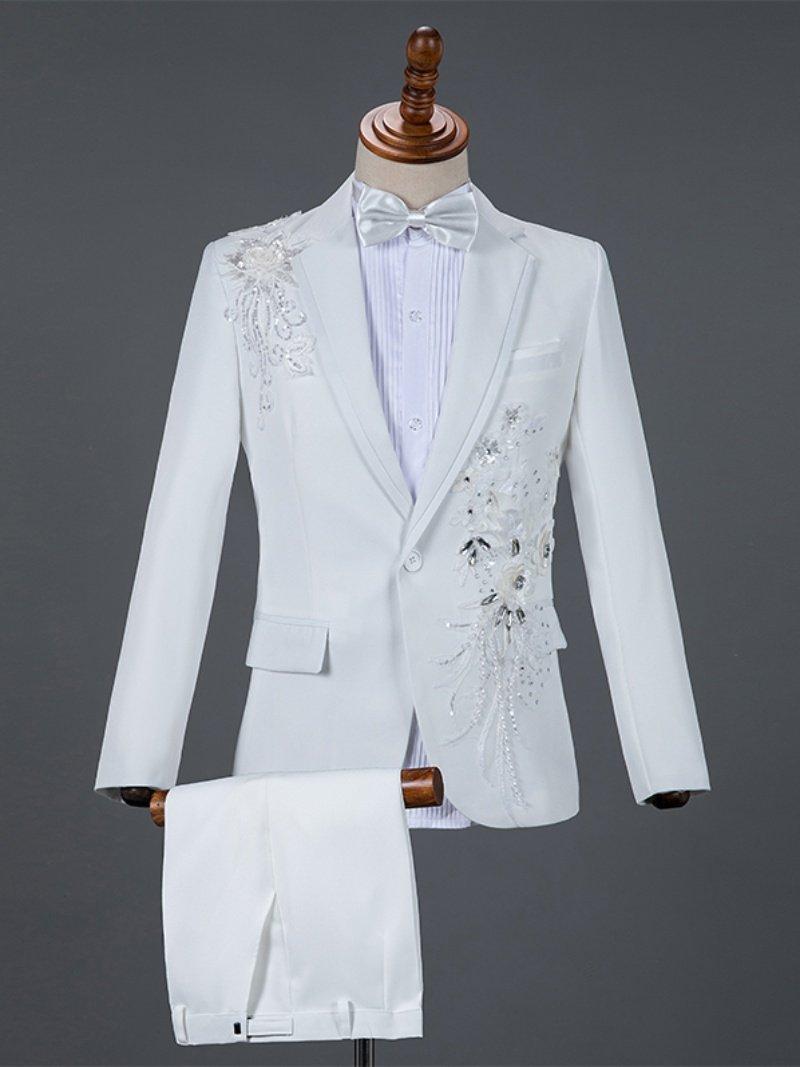 남자 무대복 세트 공연복 트로트 스팽글 정장 화이트 165 80a S - 상세 이미지 2