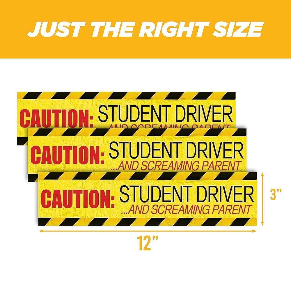 Vaygway Caution Student Driver and - Screaming 사인 자석 고반사 차량 스티커 자동차 옐로우 새 운전자 범퍼 Parent 6피스 안전 - 상세 이미지 2