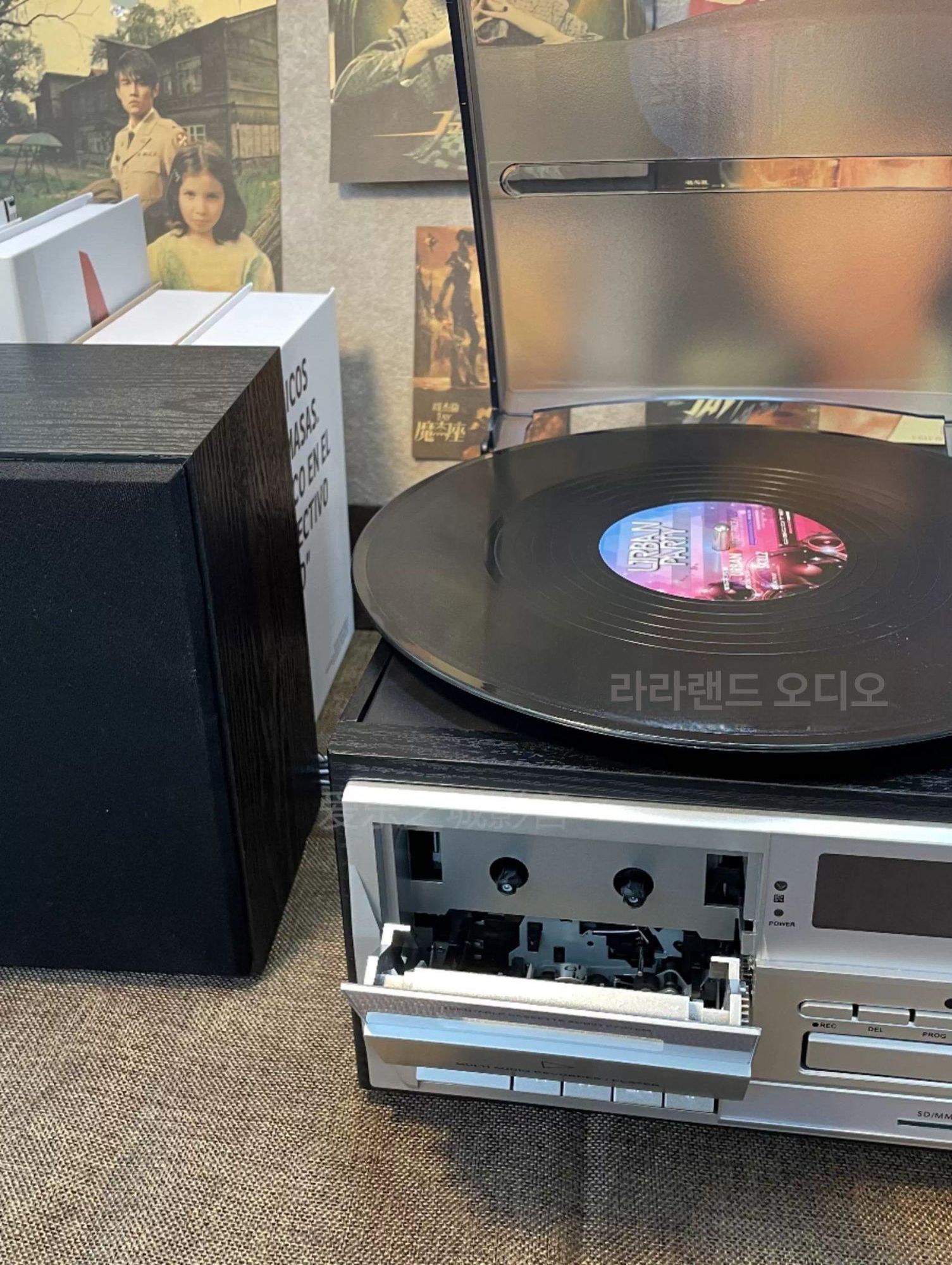 올인원 오디오플레이어 LP CD 스피커 카세트 일체형 빈티지 브라운 스피커 포함 - 상세 이미지 5