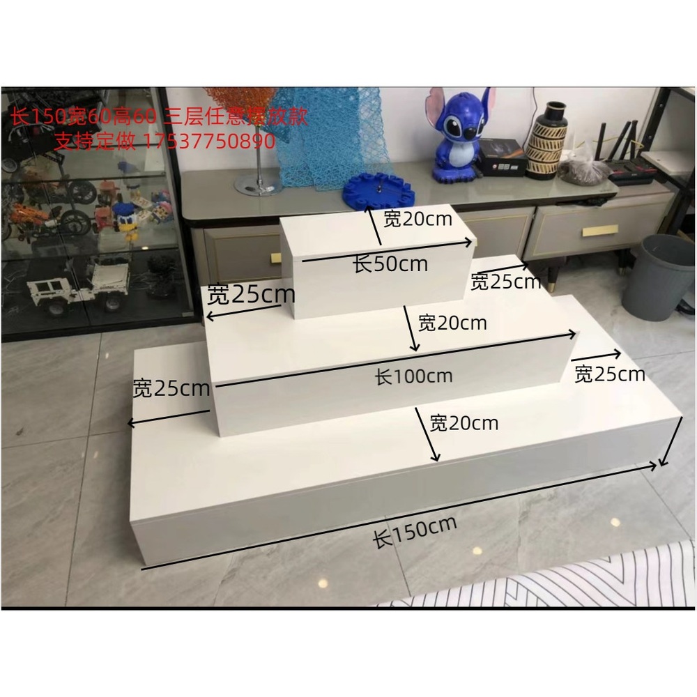 계단식 진열대 매대 디스플레이 진열장 진열 전시 마트 소품 약국 다용도 전시대 단면 120x60x60cm 3단 문X - 상세 이미지 3