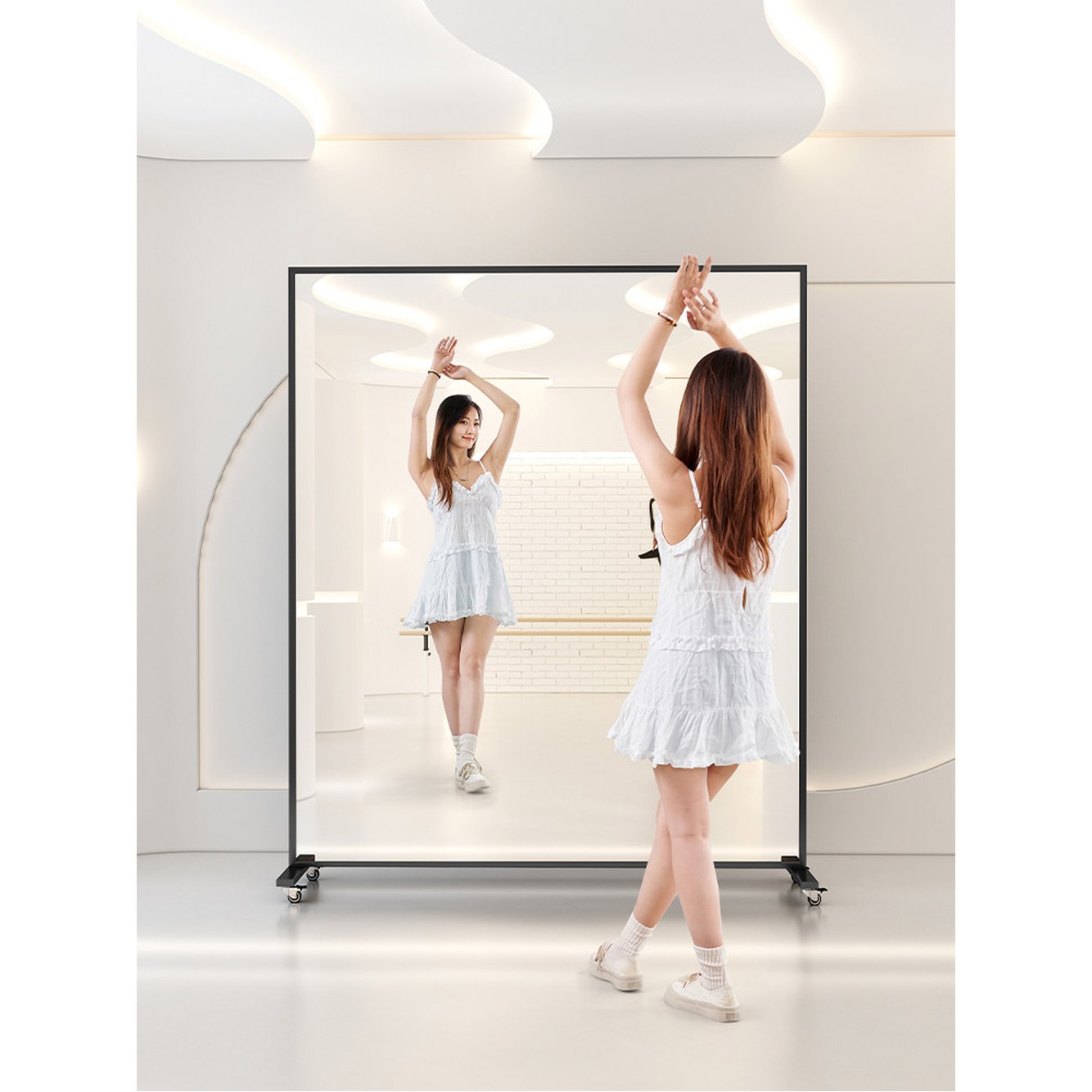 화이트 전신 미러 요가 바퀴 방폭 댄스 150 발레 스탠드 178 피팅 높이 학원 원목 - 상세 이미지 3