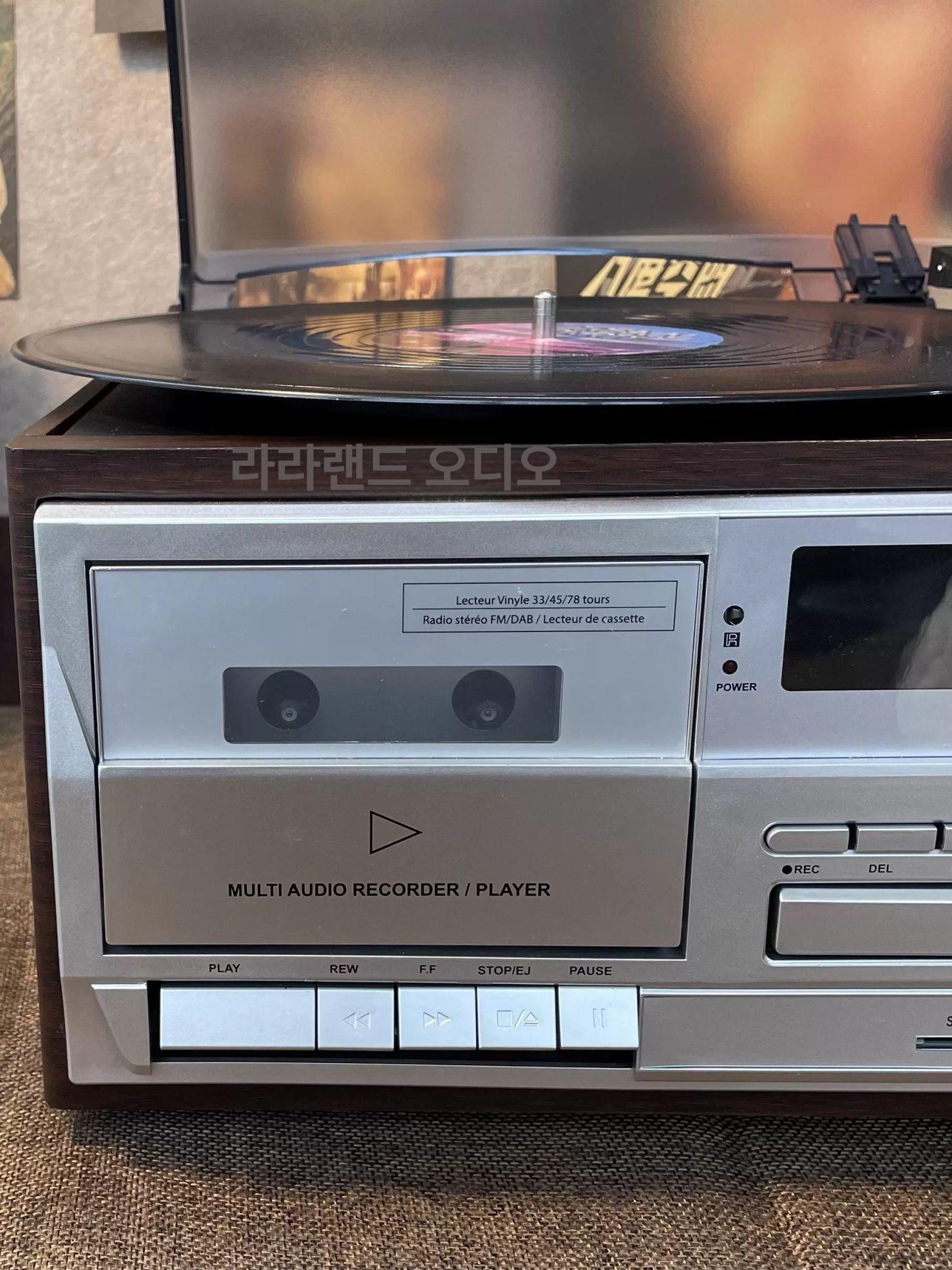 올인원 오디오플레이어 LP CD 스피커 카세트 일체형 빈티지 브라운 스피커 포함 - 상세 이미지 3