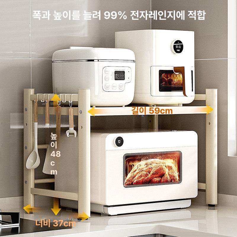 주방 렌지대 수납 정리대 밥솥 거치대 식탁위 선반 원룸 화이트 52cm 2칸 - 상세 이미지 4