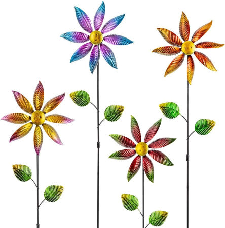 [해외]스타가든 4Pcs 메탈 아웃도어 윈드 스피너 마당용 소형 바람개비 파티오 잔디밭 야외용 장식 정원 말뚝