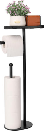 [해외]킹메이트 프리 스탠딩 화장지 홀더 스탠드 휴대폰 선반 포함 5개의 종이 롤 욕실용 블랙 티슈 화분용 튼튼한 엔지 Oval Base-Plastic Tray Black