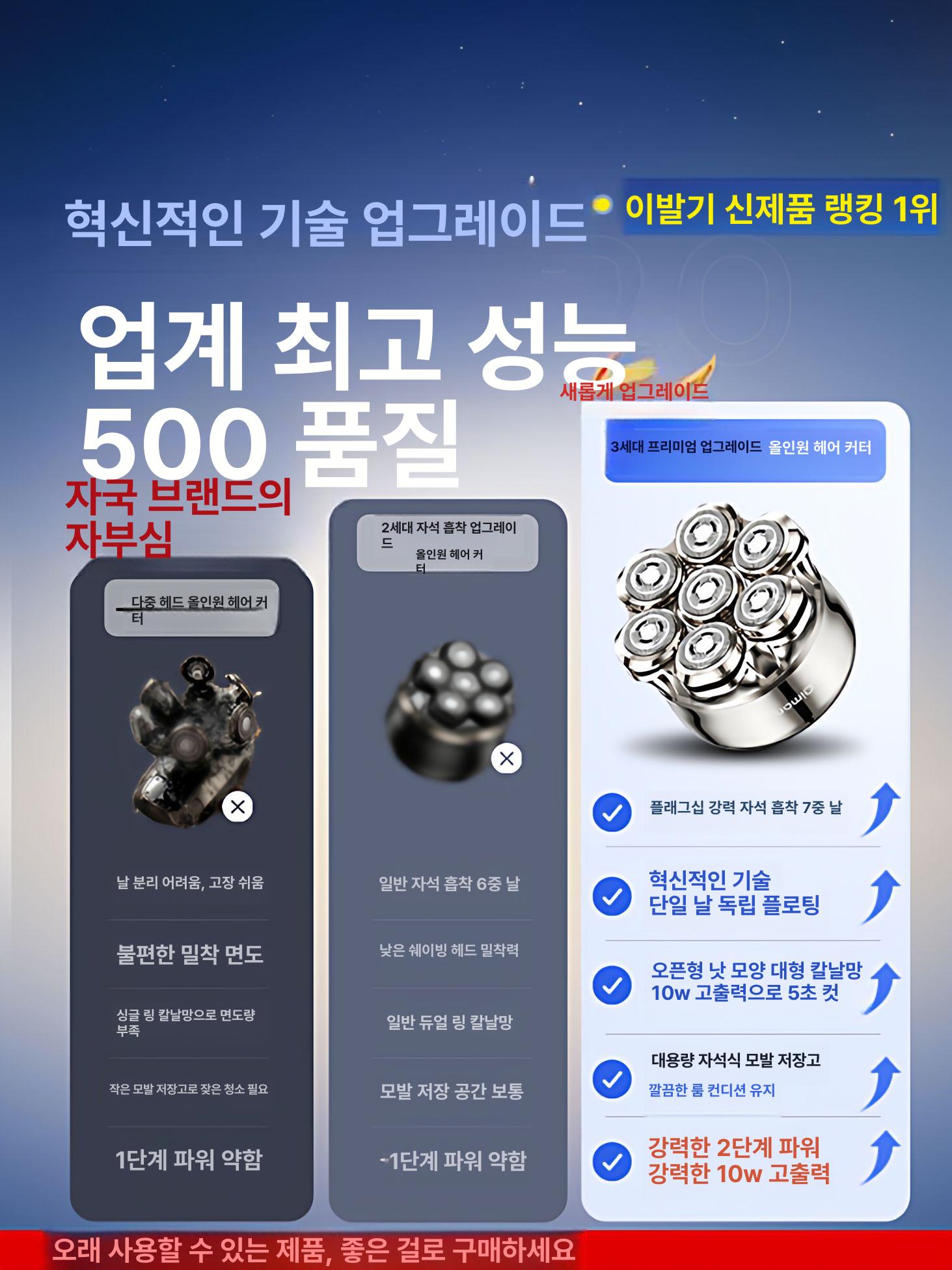 전기 면도기 헤어 클리퍼 셀프 이발기 바리깡 민머리 2025 L급 자석 대용량 저장 세척 5초 - 상세 이미지 4