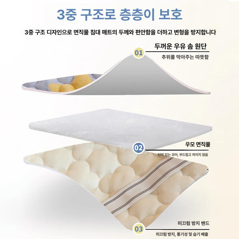 퀼트 요패드 누빔 침구패드 부드러운 매트리스 대체 냉각 H급 밀크벨벳 리틀 라이언 150 x 200cm+베개 커버 1쌍 - 상세 이미지 3
