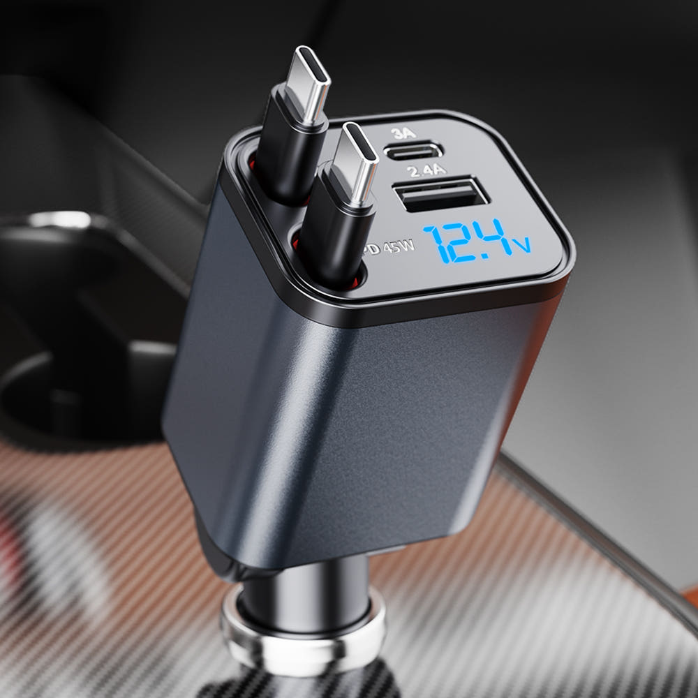 몬스터라이트 엑셀 차량용 시거잭 고속 충전기 30W 릴 케이블 C 타입 4in1 제품 이미지