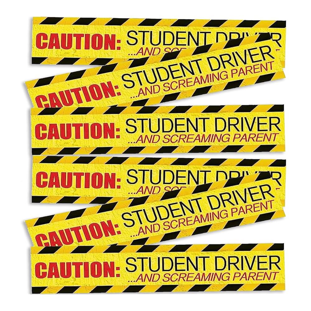 Vaygway Caution Student Driver and - Screaming 사인 자석 고반사 차량 스티커 자동차 옐로우 새 운전자 범퍼 Parent 6피스 안전 - 상품 이미지
