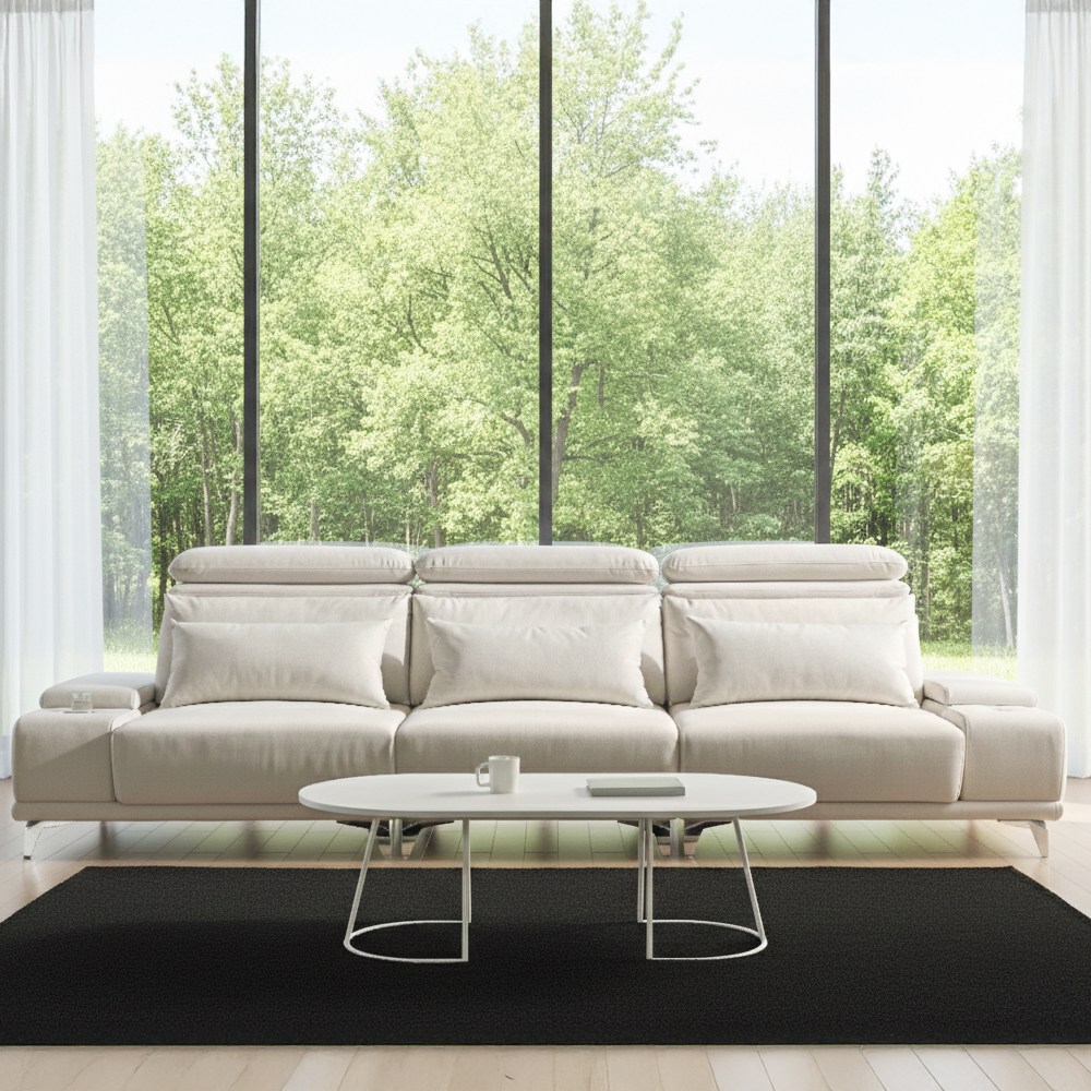 미엘라 슬라이드 모션 아쿠아텍스 쇼파 무빙 확장 패브릭 소파 sk 크림그레이, 4인용