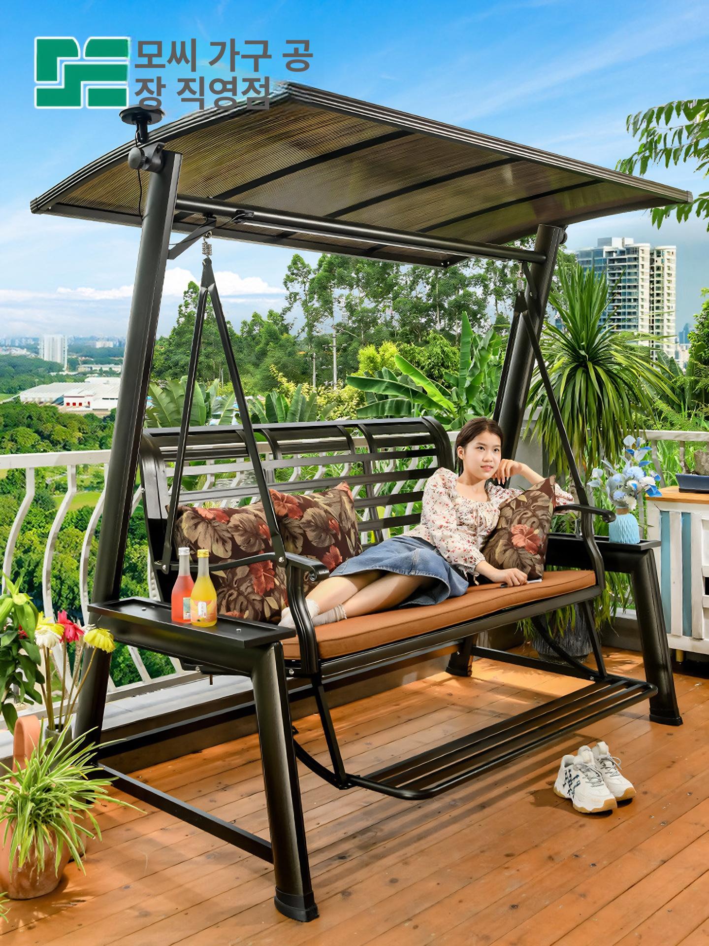 라탄 그네 의자 테라스 정원용 스윙체어 흔들 발코니 주요 이미지 인기 1 프레임 썬라이트 3인용 - 상세 이미지 2