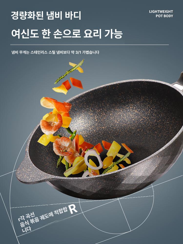 코팅 웍팬 볶음 요리용 팬 논스틱 웍 중화요리 중식팬 내구성 32cm 뚜껑 없음 - 상세 이미지 5