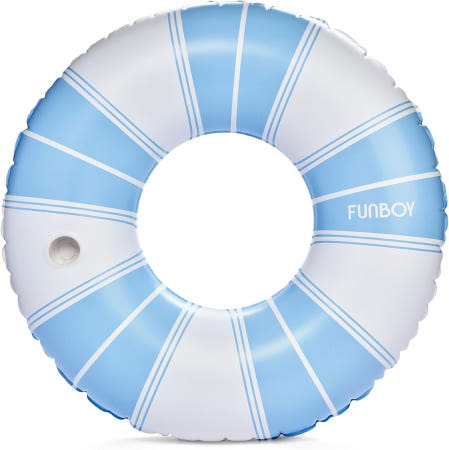 Funboy [해외]FUNBOY 자이언트 빈티지 스트라이프 풍선 수영장 컵 홀더 포함 48인치 플로트 | 이너 튜브 수영 장난감 링 액세서리 및 파티 여름용 라운지 Blue