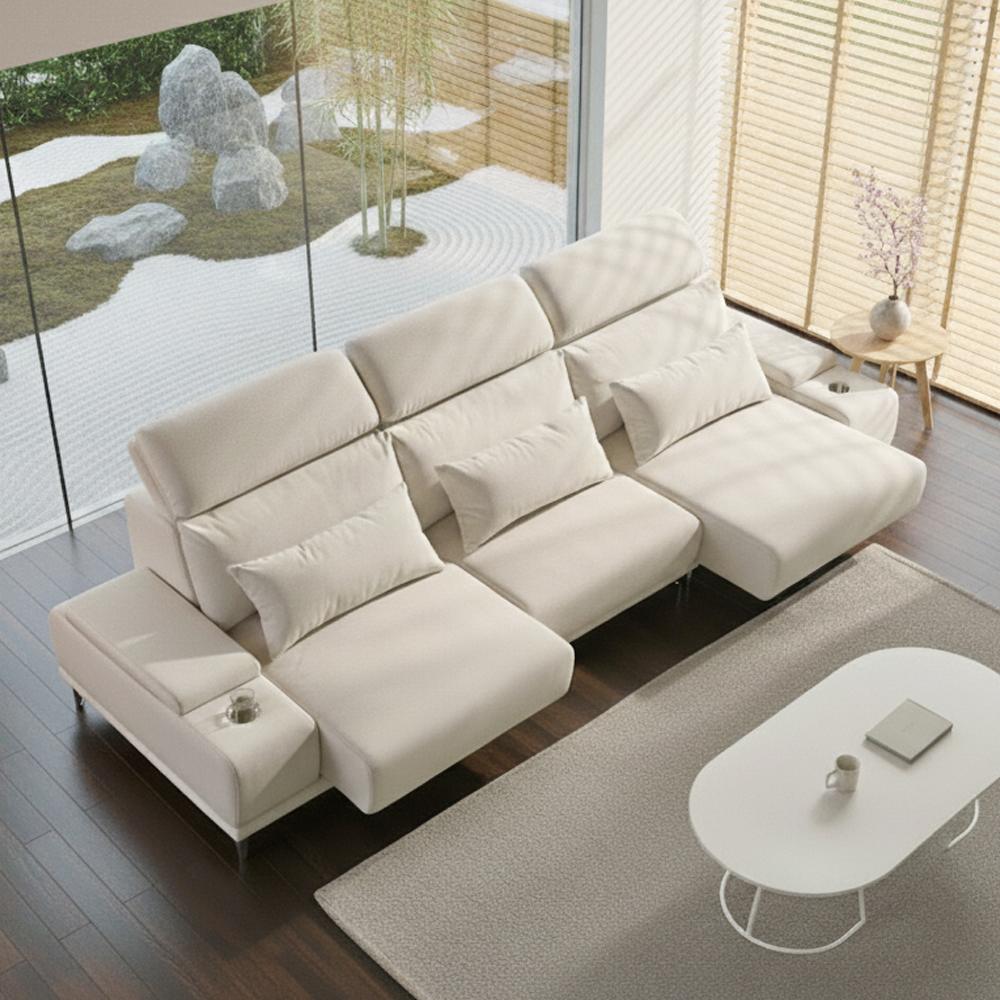 미엘라 슬라이드 모션 아쿠아텍스 쇼파 무빙 확장 패브릭 소파 sk 크림그레이, 4인용
