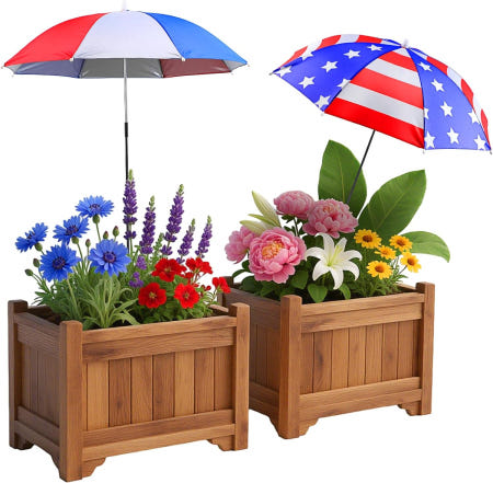 Abbylike [해외]Abbylike 2 야외 식물용 식물 우산 세트 화분용 정원 그늘막 및 햇볕이 드는 여름 해변 테라스 잔디 수영장용 침대 커버(7월 4일 레드 화이트 Red White Bl