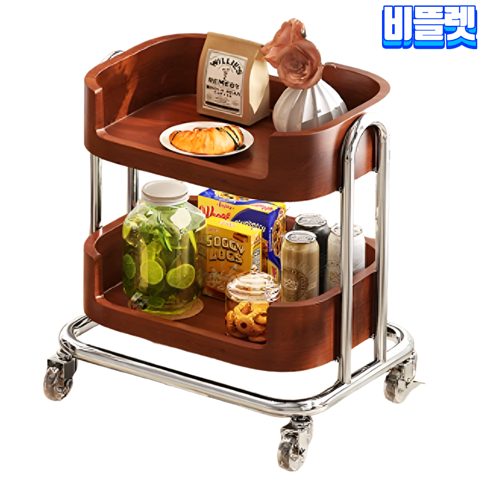 비뜰렛 원목 이동식 트롤리 수납함 2단 3단 바퀴달린 틈새선반 트레이 - 상품 이미지