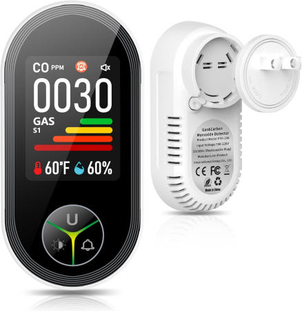 Protech International Group Co.  Ltd. [해외]4-in-1 일산화탄소 검출기 및 천연 누출 플러그인 CO 가연성 LPG 메탄 프로판 경보(화씨(°F) 습도(1팩) 1 Pack