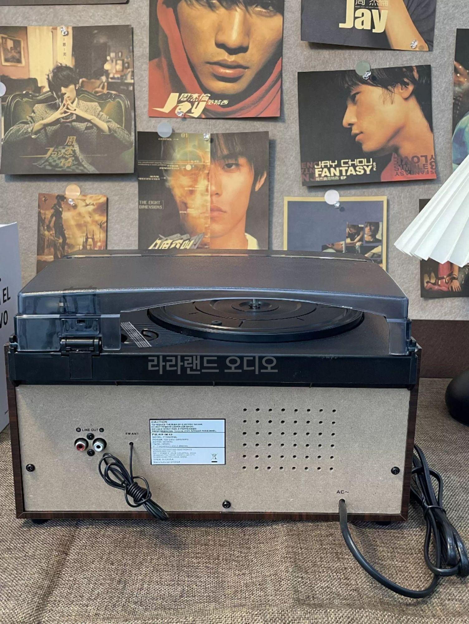 올인원 오디오플레이어 LP CD 스피커 카세트 일체형 빈티지 브라운 스피커 포함 - 상세 이미지 2