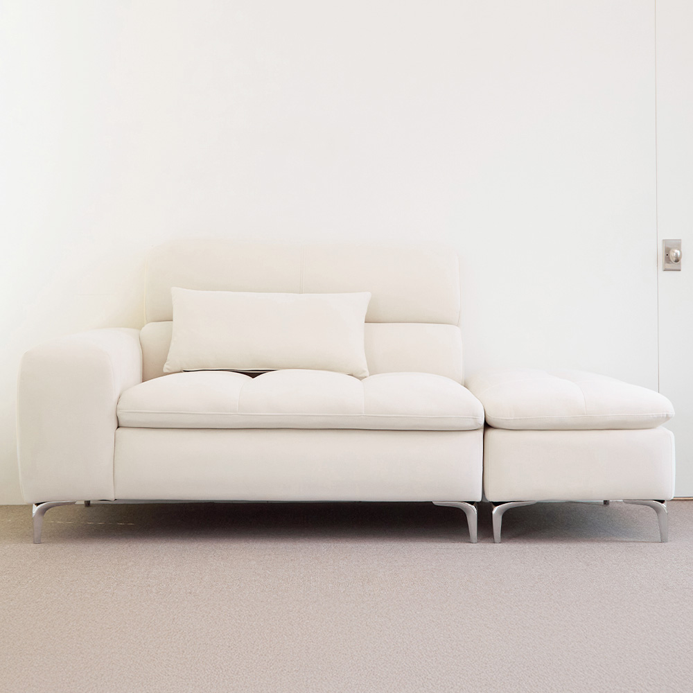 [Event](쿠션선물)버팔로 독일 프리미엄 기능성 패브릭 오픈형 소파 소프트아이보리(3월말배송), 2인 우측 팔걸이+스툴