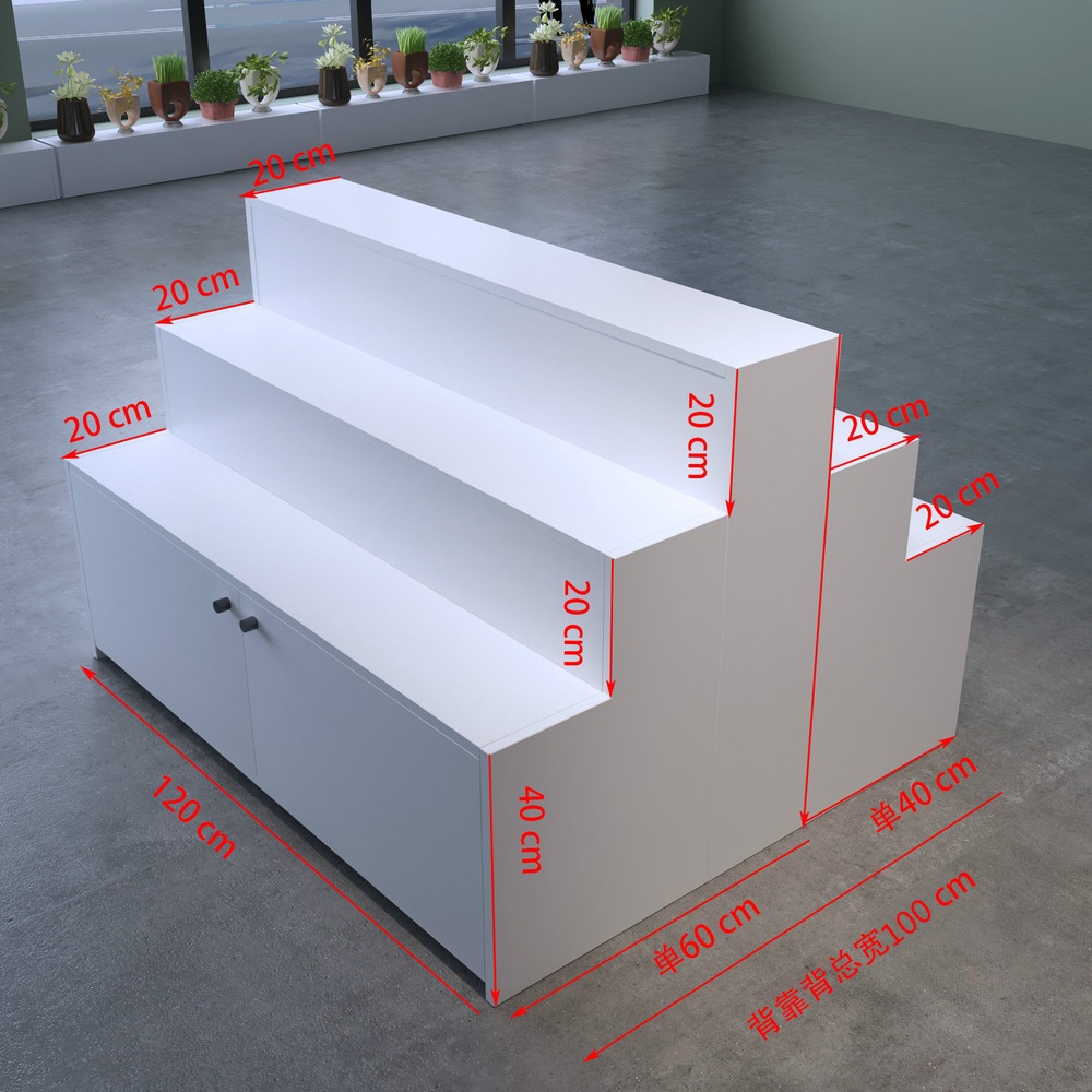 계단식 진열대 매대 디스플레이 진열장 진열 전시 마트 소품 약국 다용도 전시대 단면 120x60x60cm 3단 문X - 상세 이미지 4