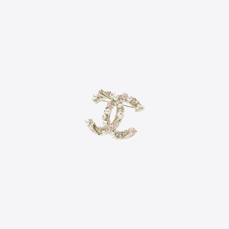 샤넬 메탈 레진 글래스 펄 브로치 골드핑크화이트 ABH028 B23072 U6385 - 상품 이미지