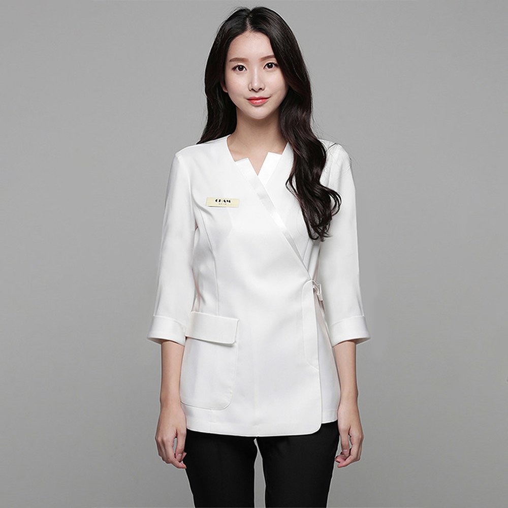 샵 반팔 에스테틱 흰색 근무복 S 관 화이트골드 네일 프론트 마사지 단체복 유니폼 S 흰색 - 상세 이미지 3