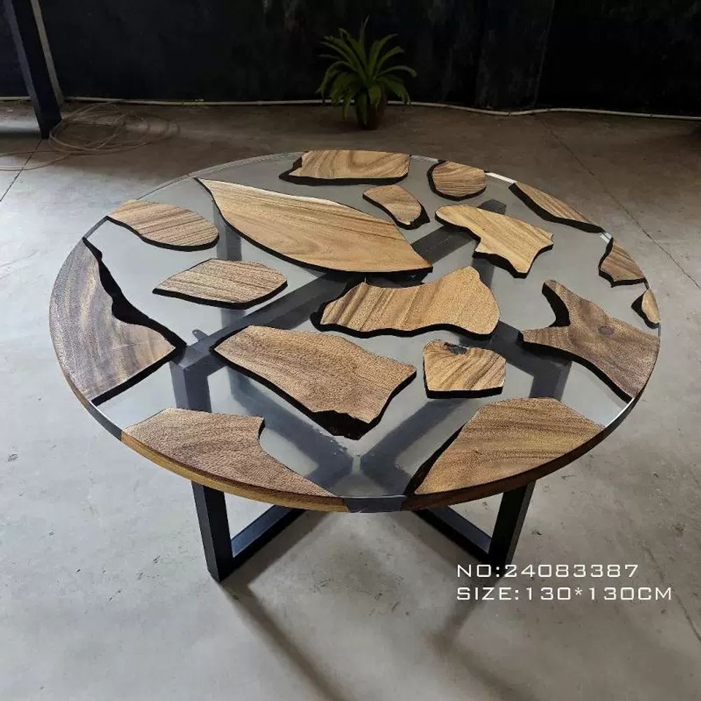 바다 레진 테이블 탁자 아트 식탁 우드슬랩 티테 A. 투명한, A. 130x130x75cm - 상품 이미지