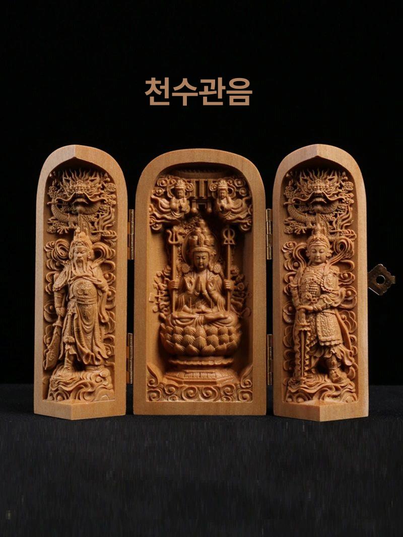 목각 불상 아미타불 미니목각불상 관세음보살 회양목 불감 티크-천수관음 - 상세 이미지 4