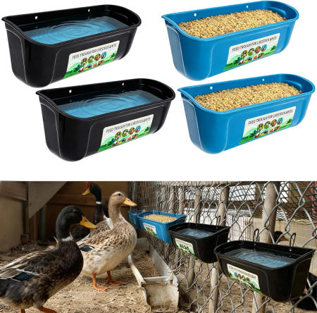 [해외]오리 급수기 4팩 매달린 및 세트 클립이 있는 드레이크 펜스 트로프 가금류 가축 사료 급수 용기 또는 닭장 케이지 청둥오리 집