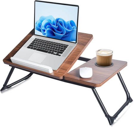 [해외]침대용 조절 가능한 랩 데스크 - 접이식 다리 휴대폰 슬롯 및 컵 홀더가 있는 휴대용 노트북 트레이 테이블 소파 바닥용 가볍고 튼튼한 아침 식사 작업 공부 Large