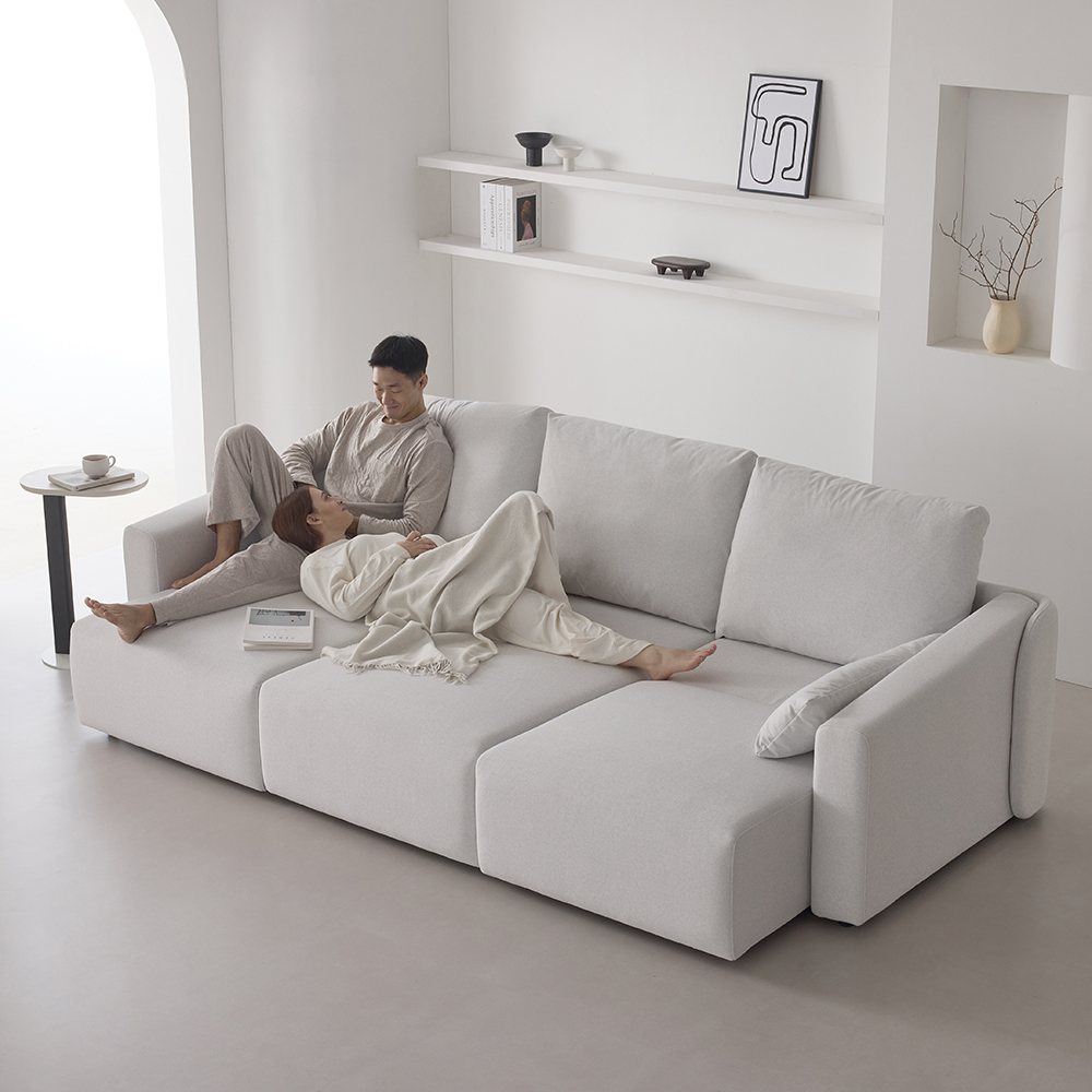 인디우드 올무빙 모션 4세대 슬라이딩 리클라이너 패브릭 소파 아이보리, 4인용