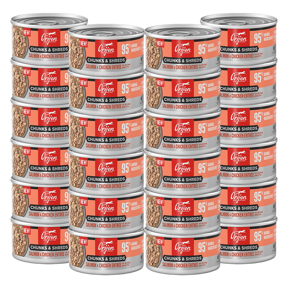 오리젠 캣 청크&슈레드 주식캔 살몬+치킨, 85g, 24개 - 상품 이미지