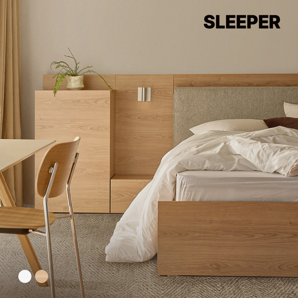 슬립퍼 허쉬 헤드형 원목 무드 수납 호텔 침대 프레임 Q.K(퀸.킹겸용), 내추럴오크