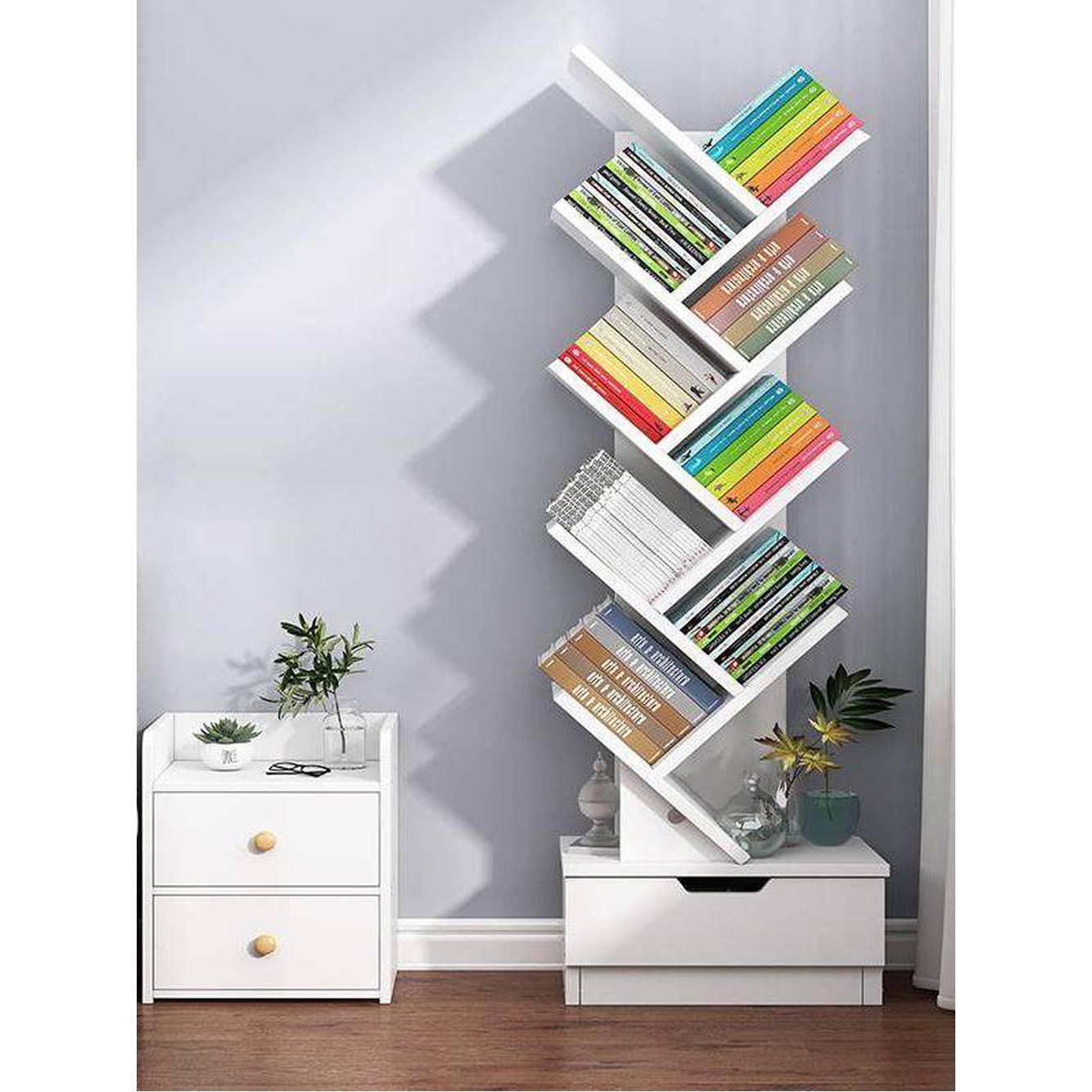 인테리어 북타워 책장 모던 책정리 우드 스탠딩 55cmx25cmx125cm 거실책장 1 웜 화이트 6단 - 상세 이미지 3