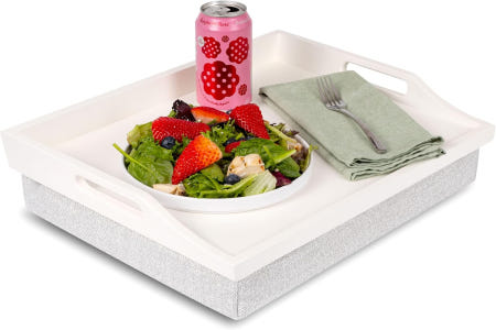 [해외]로지 홈 나무 침대 트레이 랩 데스크 분리 가능한 쿠션 서빙 - 부드러운 흰색 최대 15.6인치 노트북 스타일 번호 76101 Soft White Single Tray