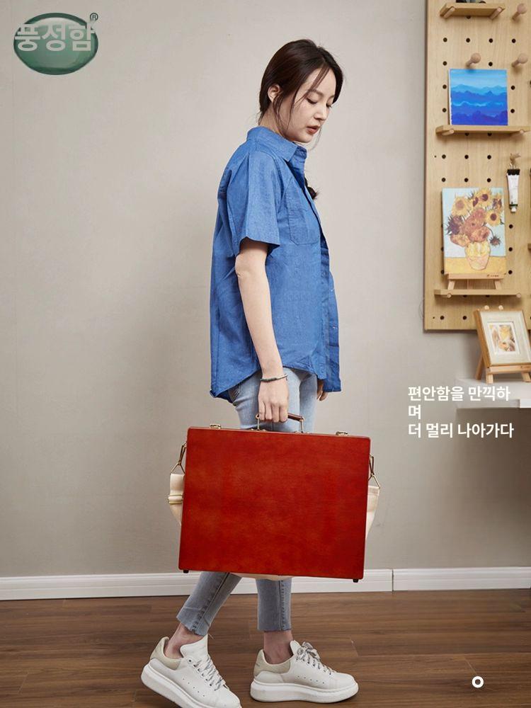 휴대용 원목 화구박스 스케치 용품 화판 그림 정리함 휴대용 월넛 - 상세 이미지 3