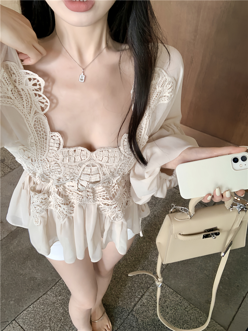 스퀘어넥 레이스 자수 쉬폰블라우스 이미지 7