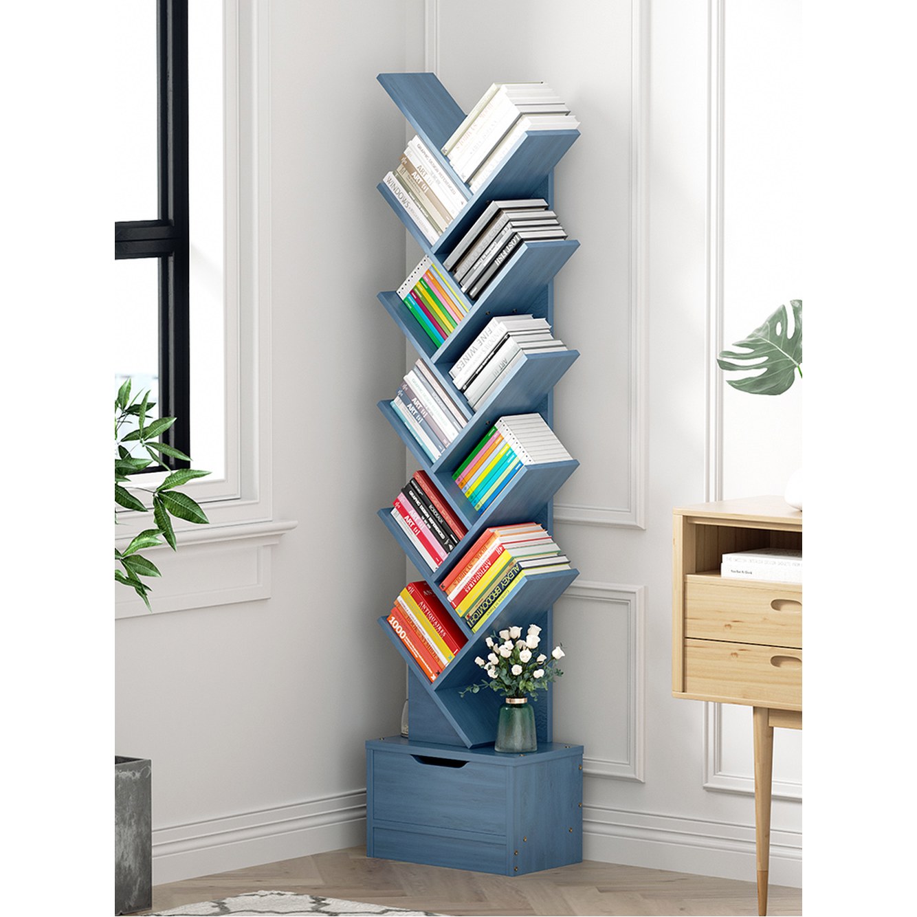 인테리어 북타워 책장 모던 책정리 우드 스탠딩 55cmx25cmx125cm 거실책장 1 웜 화이트 6단 - 상품 이미지
