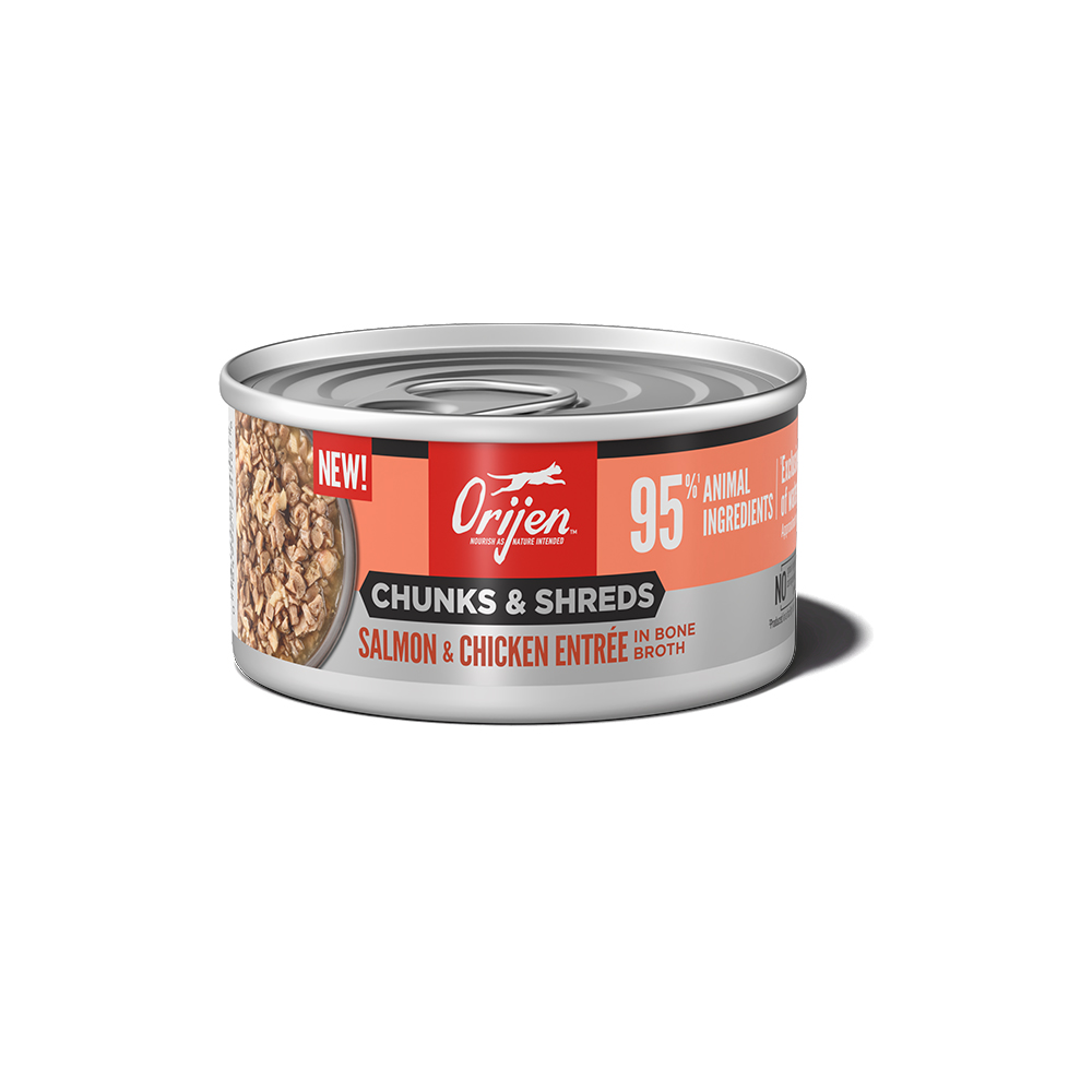 오리젠 캣 청크&슈레드 주식캔 살몬+치킨, 85g, 1개 - 상품 이미지