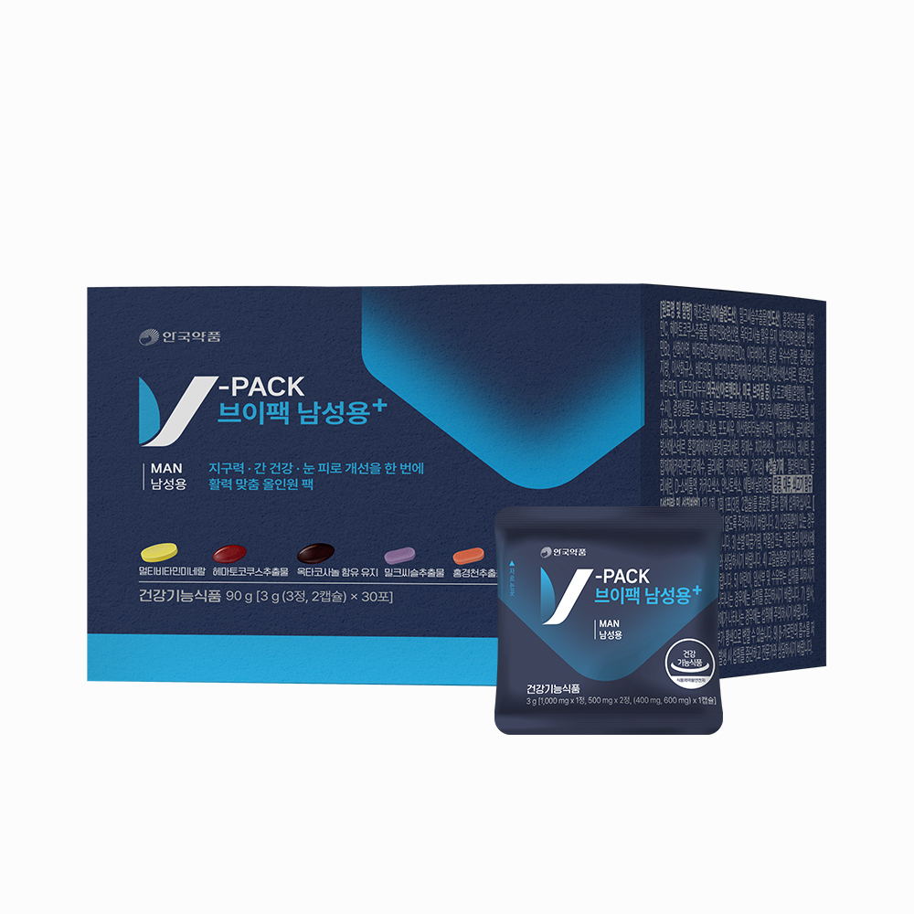안국약품 브이팩 남성용+ 올인원 멀티팩 종합비타민 옥타코사놀 30포 90g, 1개 제품 이미지