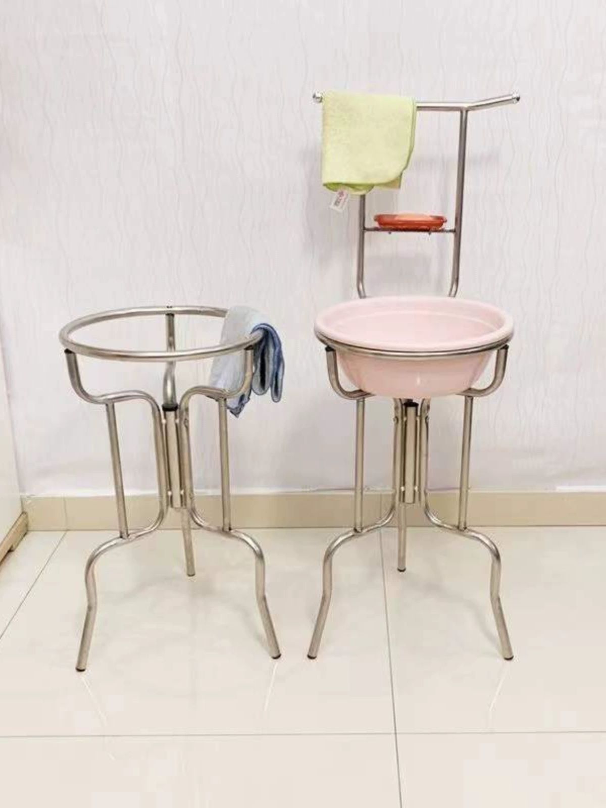 받침대 원형 대야 걸이 농막용 거치대 세면대 스탠드 64cm 1단 수건걸이 포함 - 상세 이미지 4