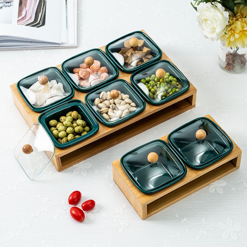 반찬 나눔접시 나눔 반찬그릇 찬기 뚜껑있는 플레이팅 안주 예쁜 세트 월남쌈 흰색 4칸 사각 유리 덮개 - 상품 이미지