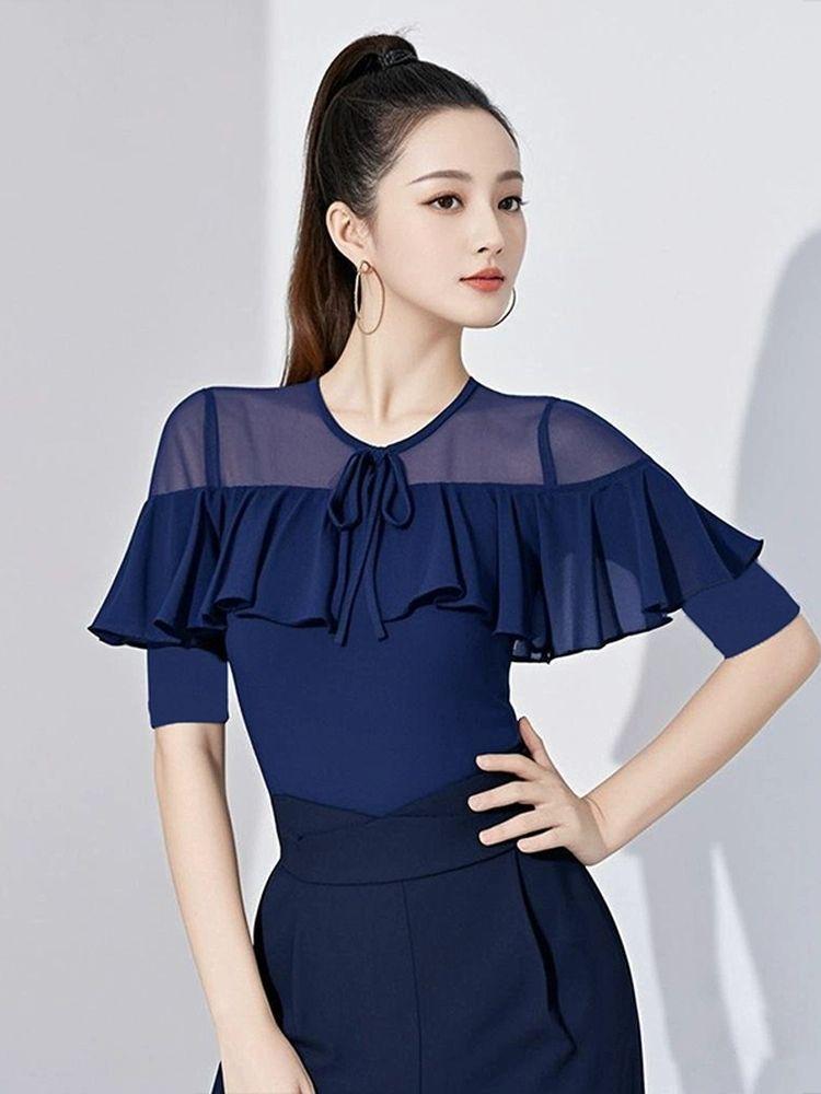 여성 모던 댄스상의 무대 공연 의상 원피스 사교 라인 네이비블루 m - 상품 이미지
