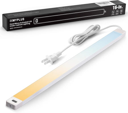 MYPLUS [해외]손파가 있는 MYPLUS 캐비닛 아래 조명 16인치 디밍 가능 5색 2700K/3500K/4000K/5000K/650K 밝은 450루멘 7W 120V 주방 싱크대 1-Pac