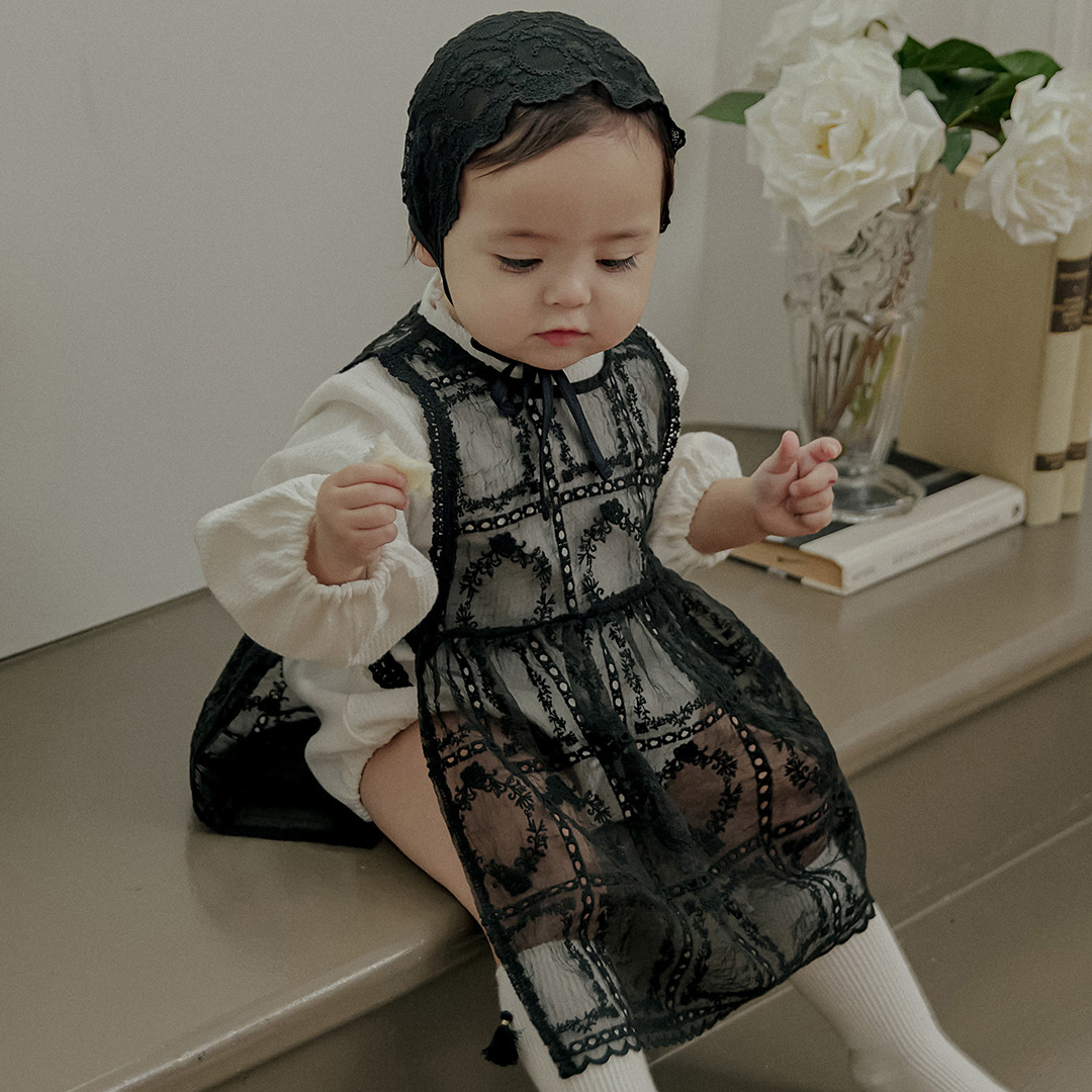 돌잔치 촬영의상 하객룩 레이스 세라핀 에이프런 원피스 블랙 이미지 6
