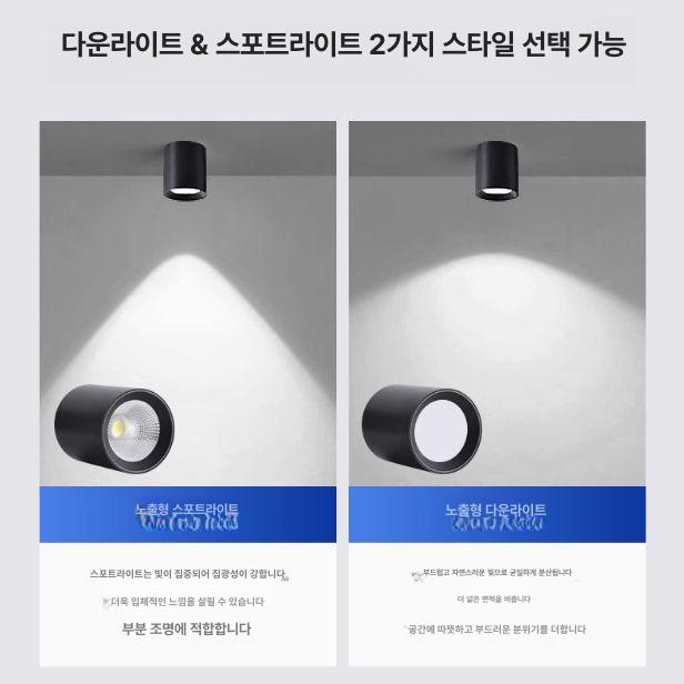 원통 직부등 핀조명 직부조명 LED 스팟조명 각도조절 텔레스코픽 봉 25cm 50cm 클램프 - 상세 이미지 4
