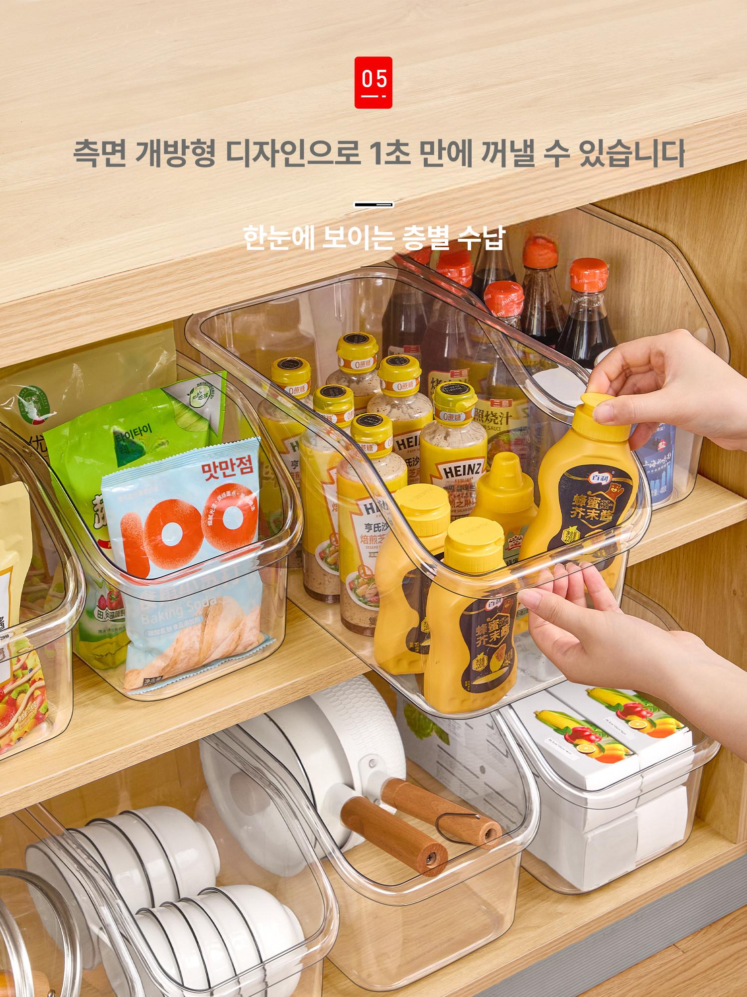 슬림 틈새수납장 스테인리스 이동식 서랍 주방 틈새수납 투명-고급형 대형 6개 세트 - 상세 이미지 5