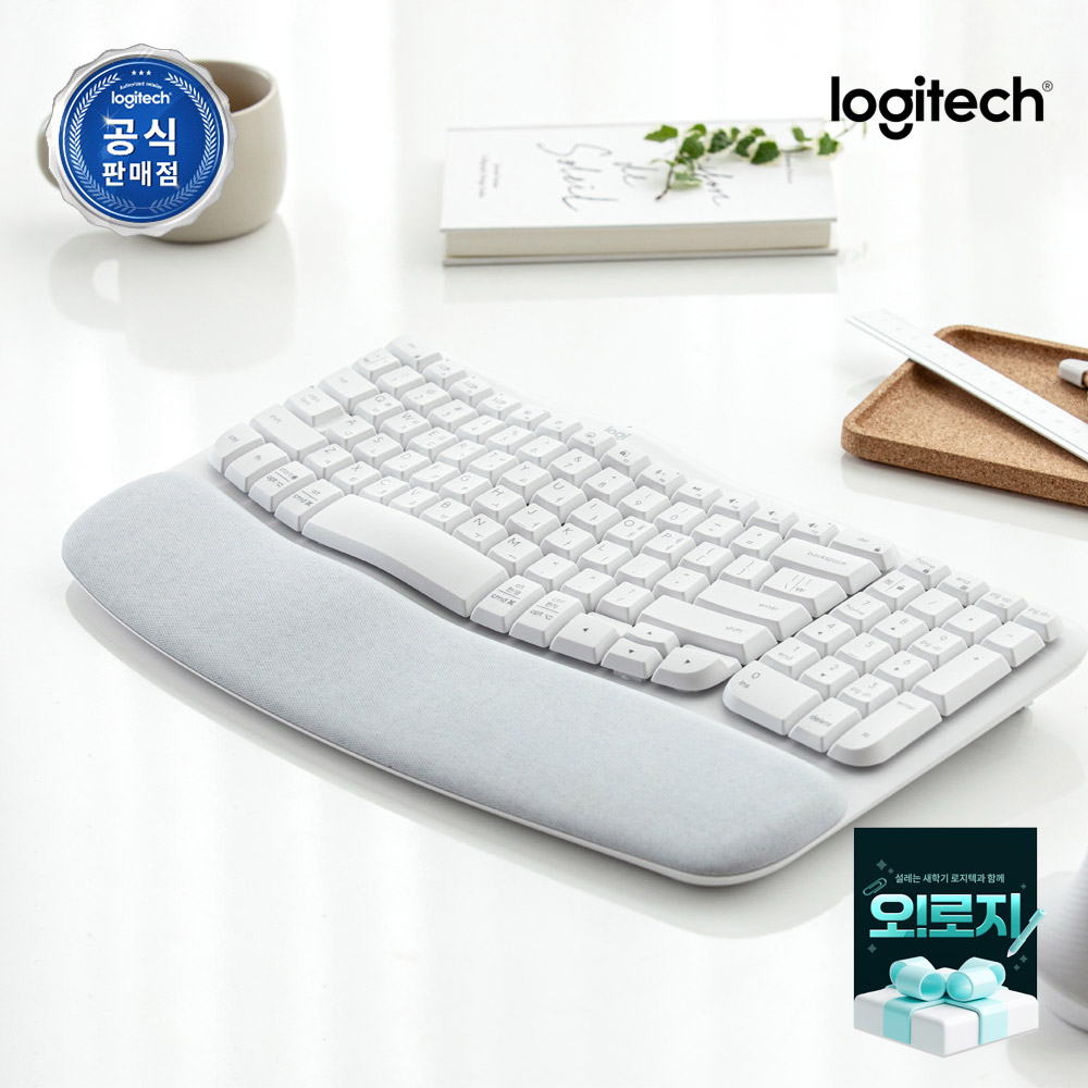 로지텍코리아 WAVE KEYS 인체공학 무선 블루투스 키보드 오프화이트, 플런저 제품 이미지