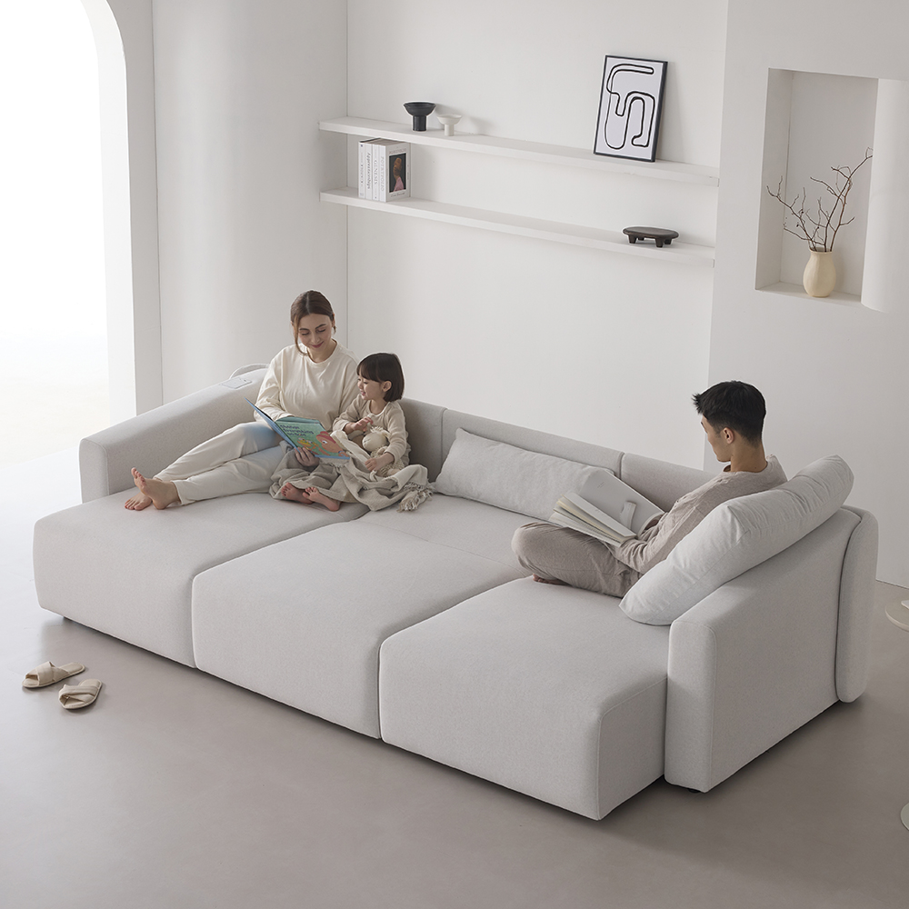 인디우드 올무빙 모션 4세대 슬라이딩 리클라이너 패브릭 소파 아이보리, 4인용