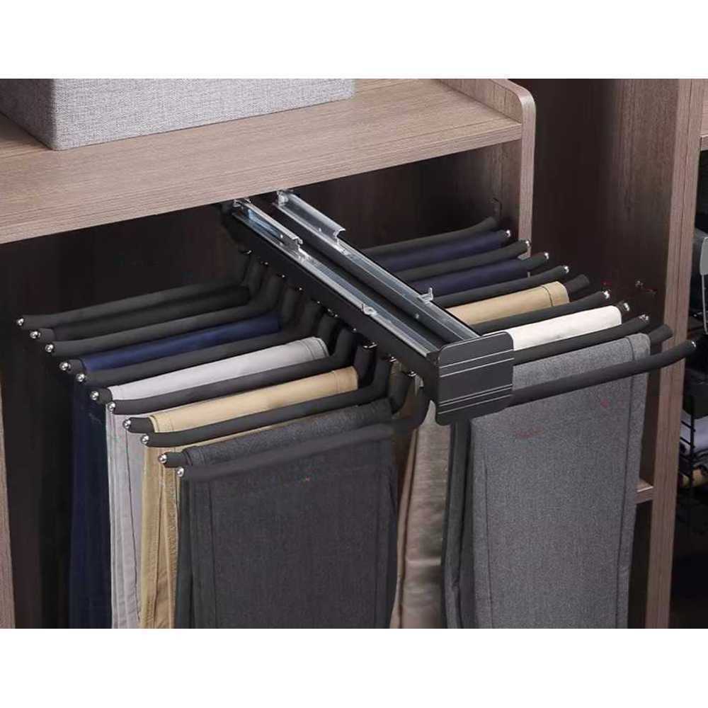 슬라이딩 바지걸이 인출식 장농 드레스룸 붙박이장 사각 블랙 더블 레일 - 46 깊이 / 20봉 - 상품 이미지